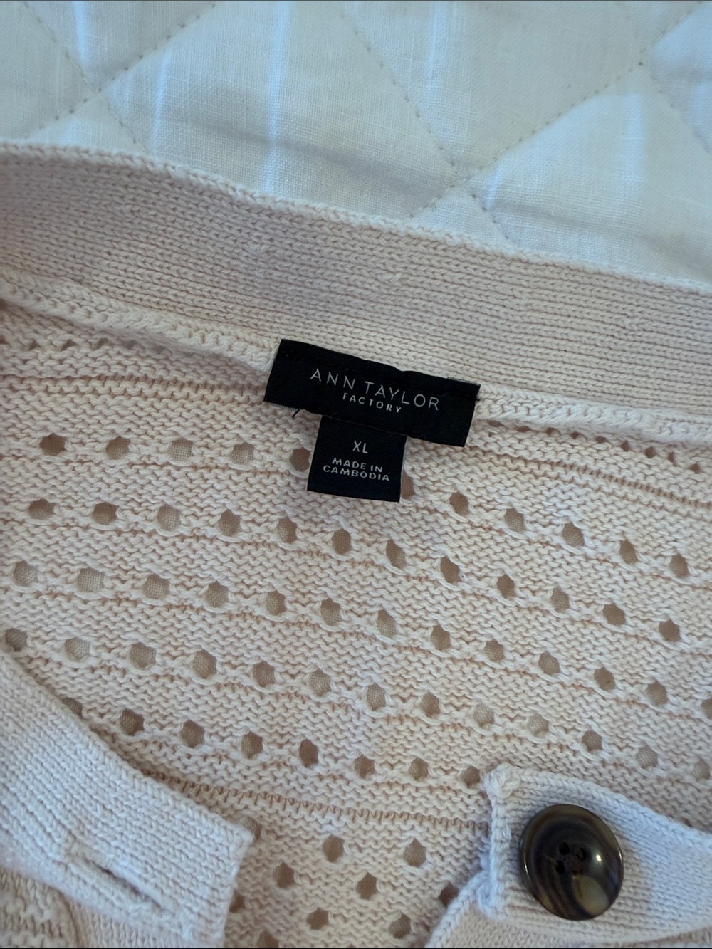 Ann Taylor Open-Knit Button Front Cardigan in Beige - Picture 2 of 3
